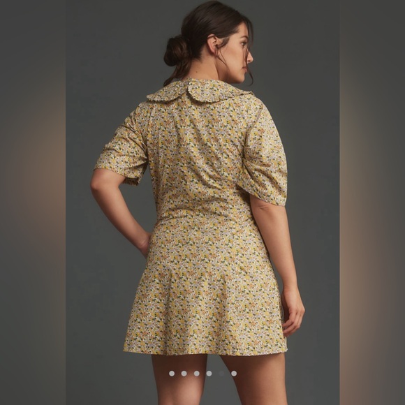 NEW Anthropologie Short-Sleeve Collared Printed Mini Dress, Yellow, Size 8 - Picture 5 of 9